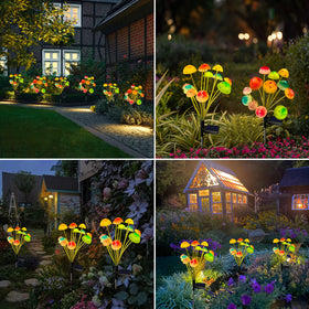 Kohlrabi solar mushroom lights by the doorstep enhance curb appeal.