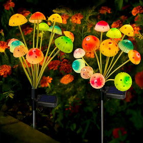 Kohlrabi solar mushroom lights outdoor pack 2 decorating the front yard with welcoming glow.