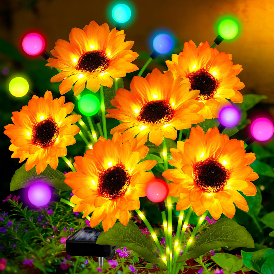 Kohlrabi Solar Sunflowers 4-Pack brighten pathways with lifelike petals for daytime charm.