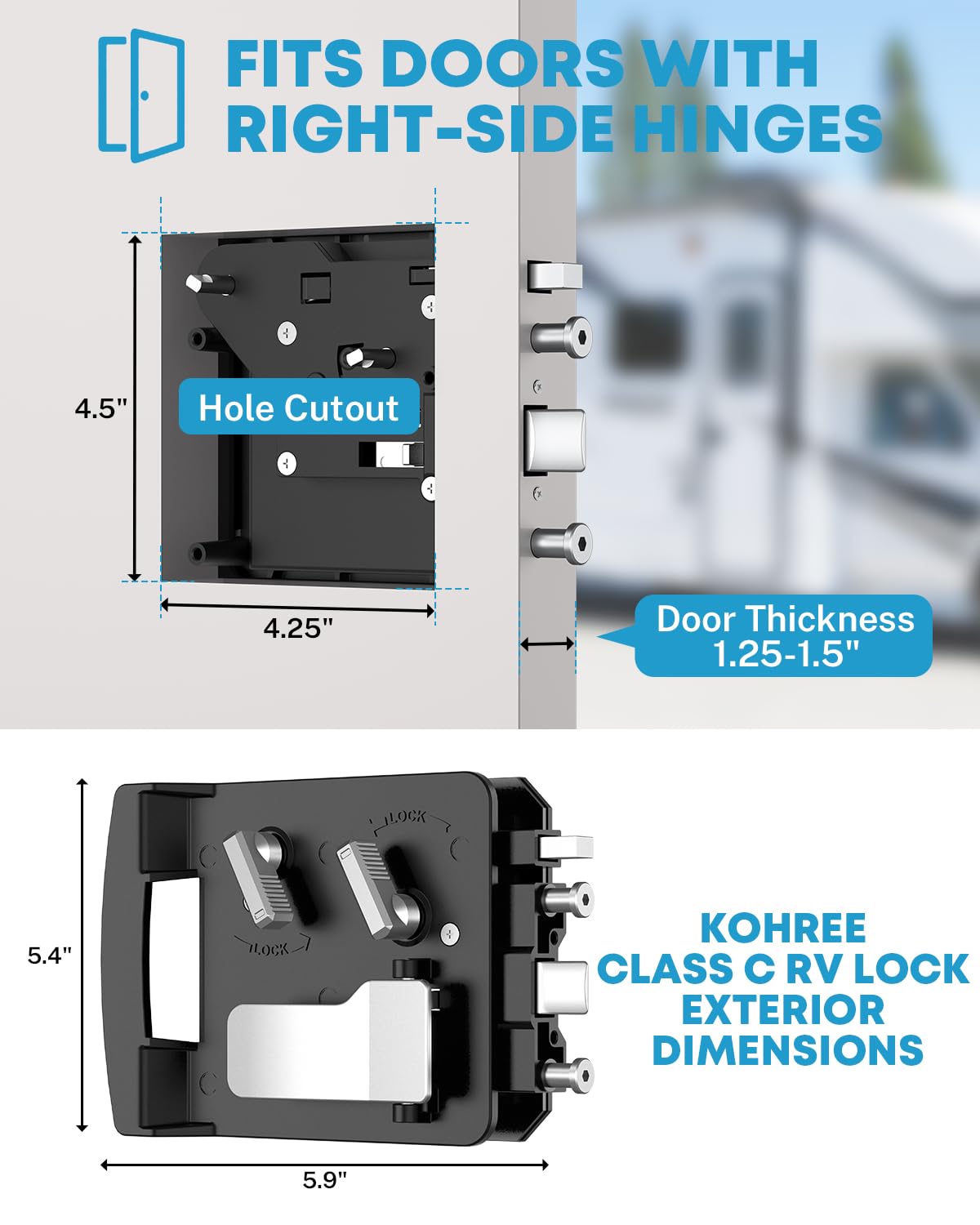 Kohree Class C door lock side angle highlighting durable mechanism