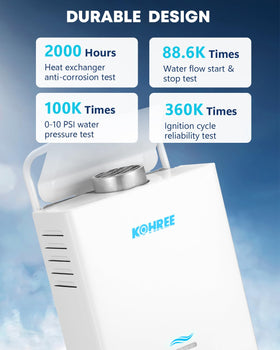 Kohree outdoor shower setup featuring compact tankless heater