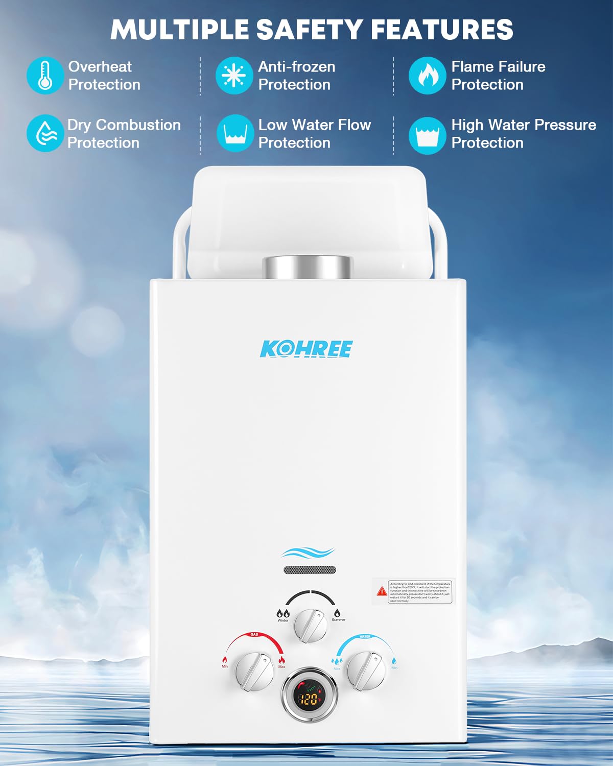Kohree portable water heater with handle ready for RV adventures
