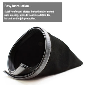 Koike Aronson neck protector uses steel-reinforced mount for reliable helmet attachment.