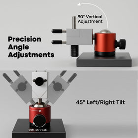 KojinTora mini vise showing four-rod clamping system securing delicate parts