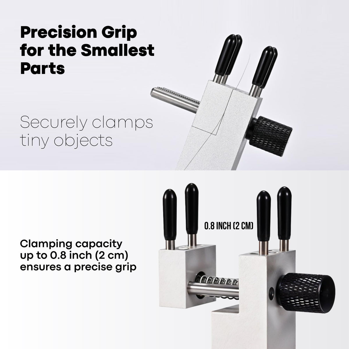 KojinTora mini vise demonstrates detachable clamp design for handheld use