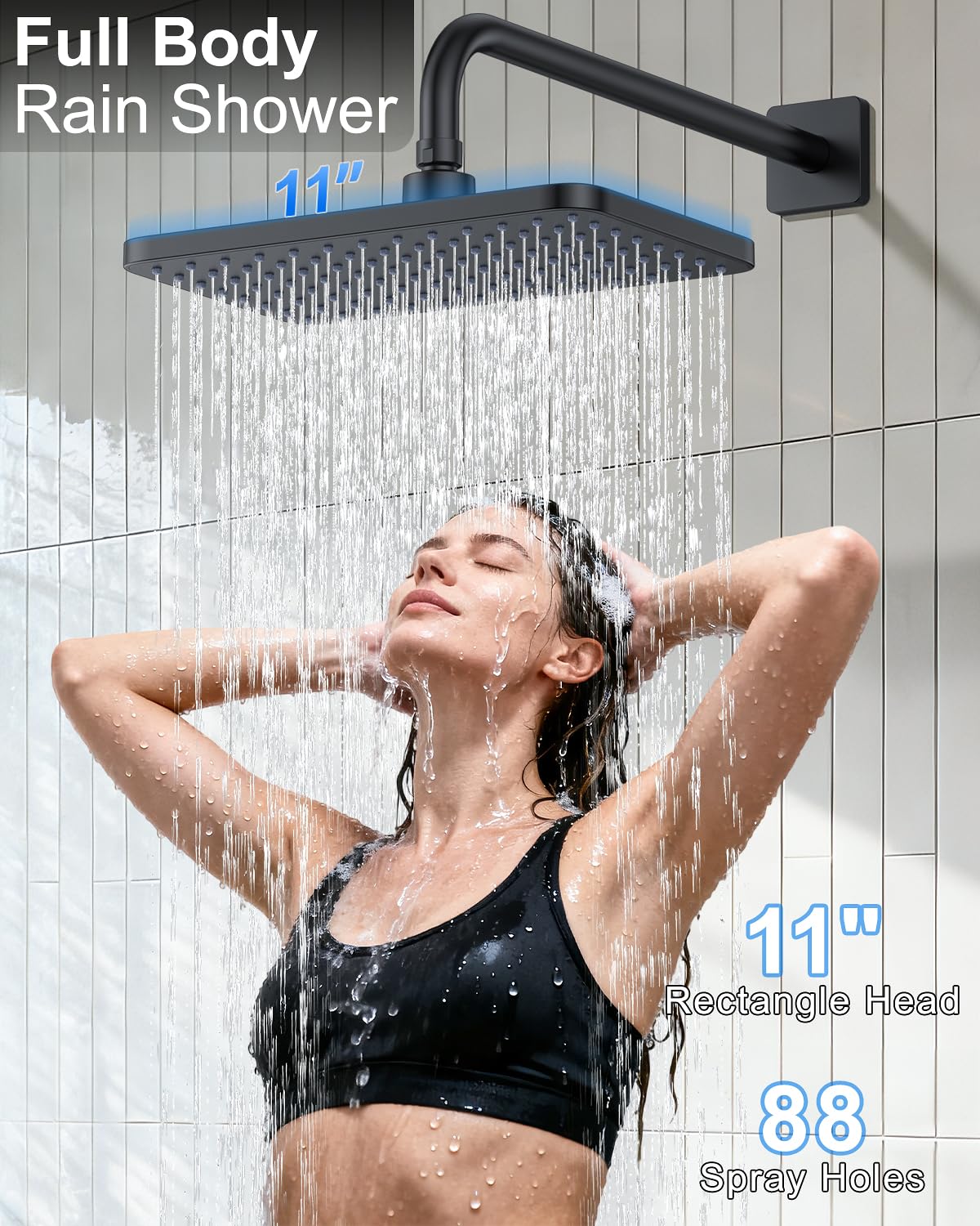 KOJOX fixed shower head provides a versatile hands-free option.