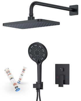 KOJOX matte black 11-inch rainfall shower head offers a spa-like rainfall experience.