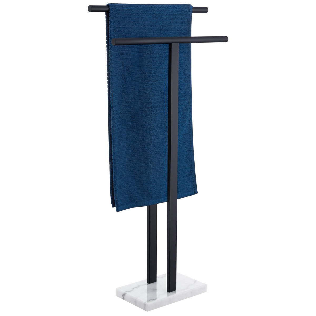 KOKOSIRI THS0005-BK free-standing towel rack with 2 tiers in matte black, stylish and organized.