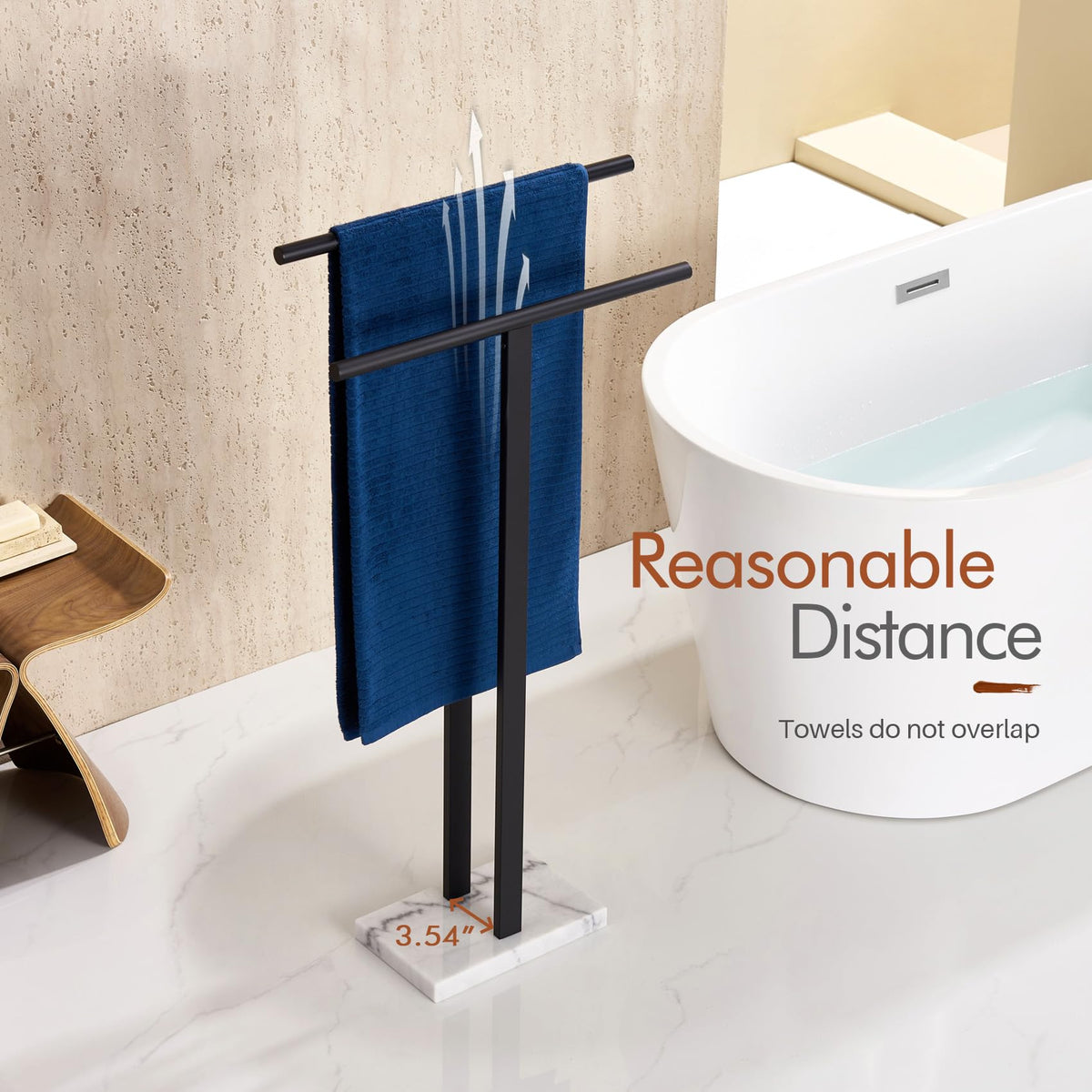 Detail of the two-tier towel bars for easy towel access.