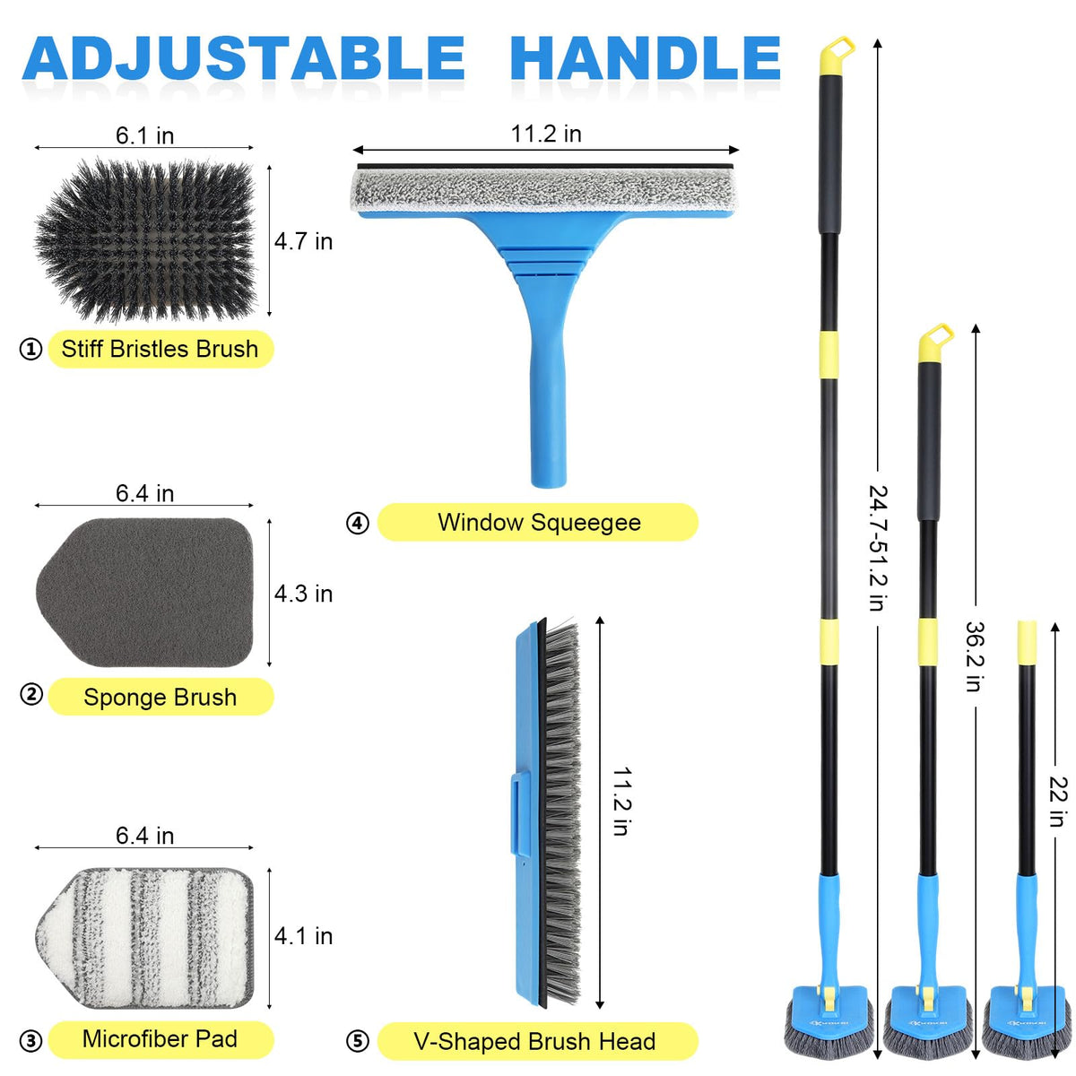 Koksi extendable-51-inch-handle reaches high ceilings and shower walls.
