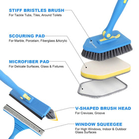 Koksi multi-surface-scrubbing-heads tackle tiles, tubs, and grout safely.