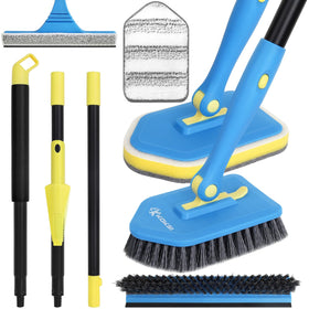 Koksi tile-tub-scrubber-brush-5-heads cleans grout and tiles with stiff bristles.