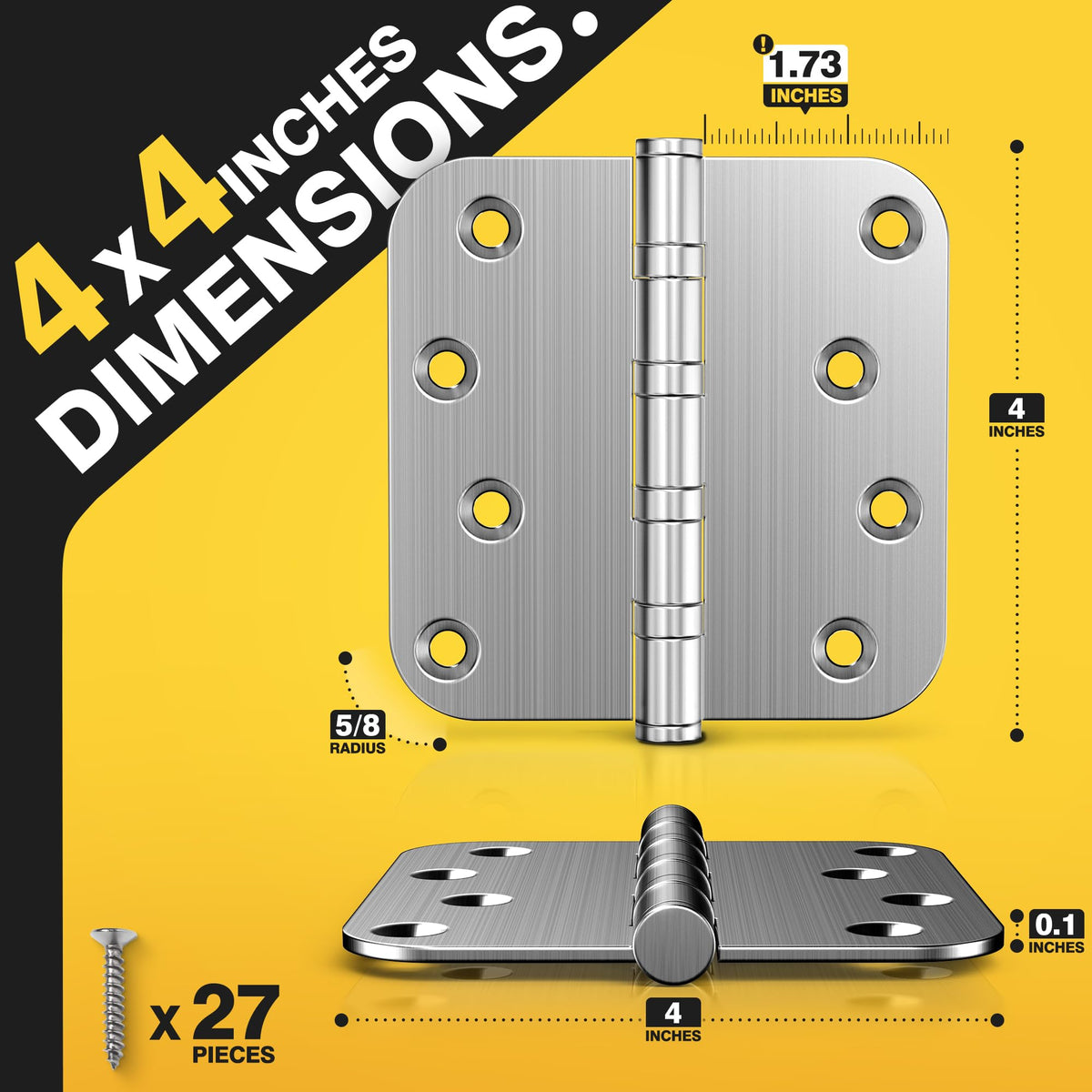 KOLET 4x4 inch door hinge close-up highlights heavy-duty stainless steel