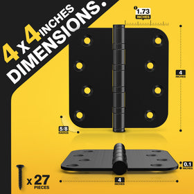 Kolet 4x4 inch matte black hinge front view with sturdy stainless steel finish.