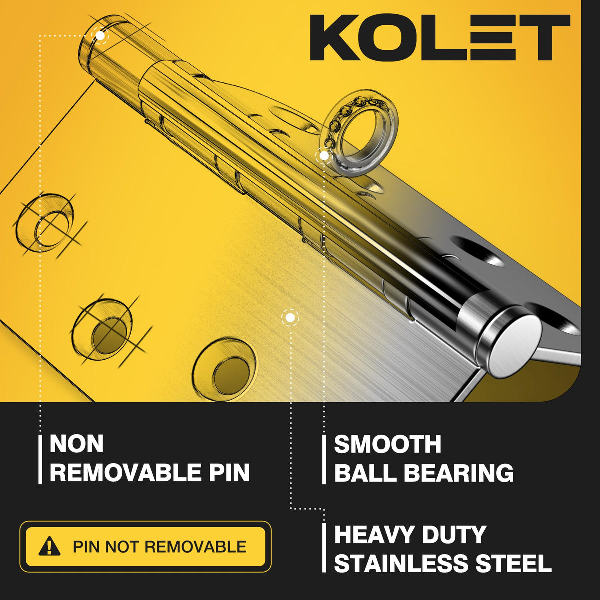 KOLET brushed nickel finish hinges add a sleek, versatile look