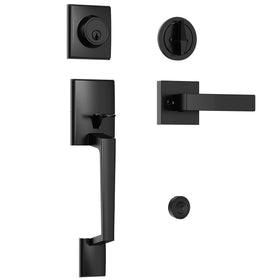 Kolet front door lock set exterior view shows durable matte black zinc alloy construction.