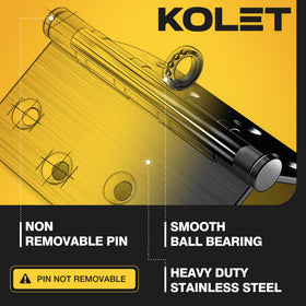 Kolet heavy-duty stainless steel hinge suitable for interior or exterior use.