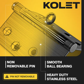 Kolet heavy‑duty stainless steel hinge ready for door installation.
