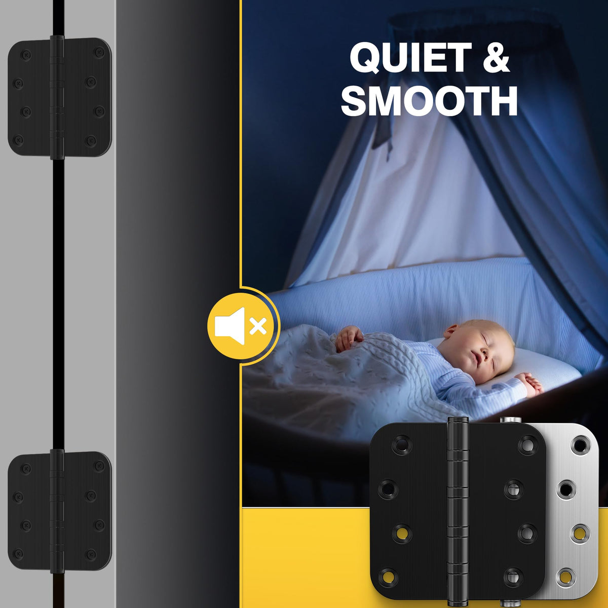 Kolet hinges on a residential door demonstrating versatile left and right opening.