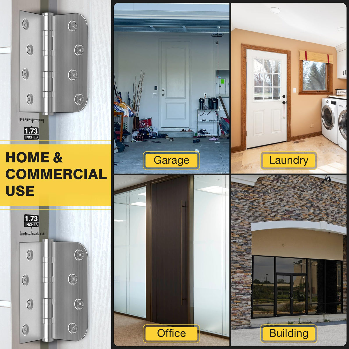 KOLET hinges for interior and exterior use across multiple doors