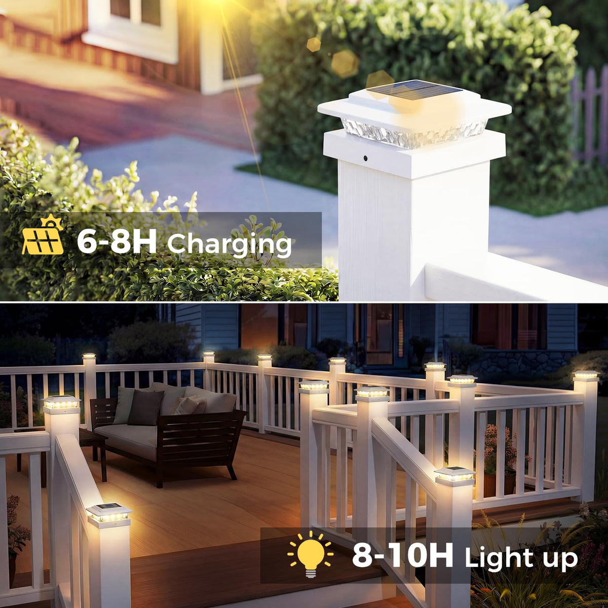 Kolpop 16‑LED solar post cap light delivering ample coverage on a fence