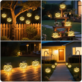 Kolpop cracked-glass lanterns with 30 LEDs illuminate pathways softly.