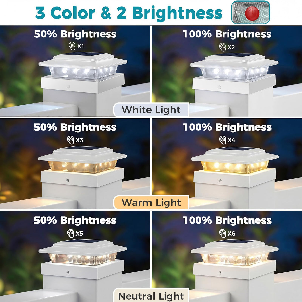 Kolpop post-cap light with two brightness levels for customization