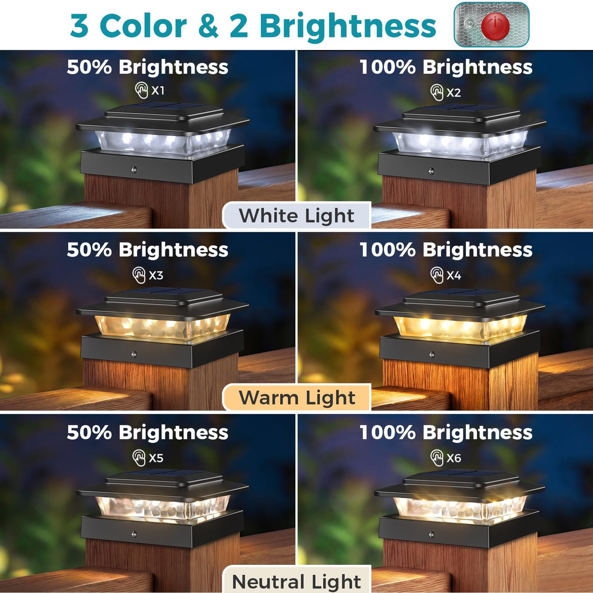Kolpop post cap light emitting natural daylight for clear visibility
