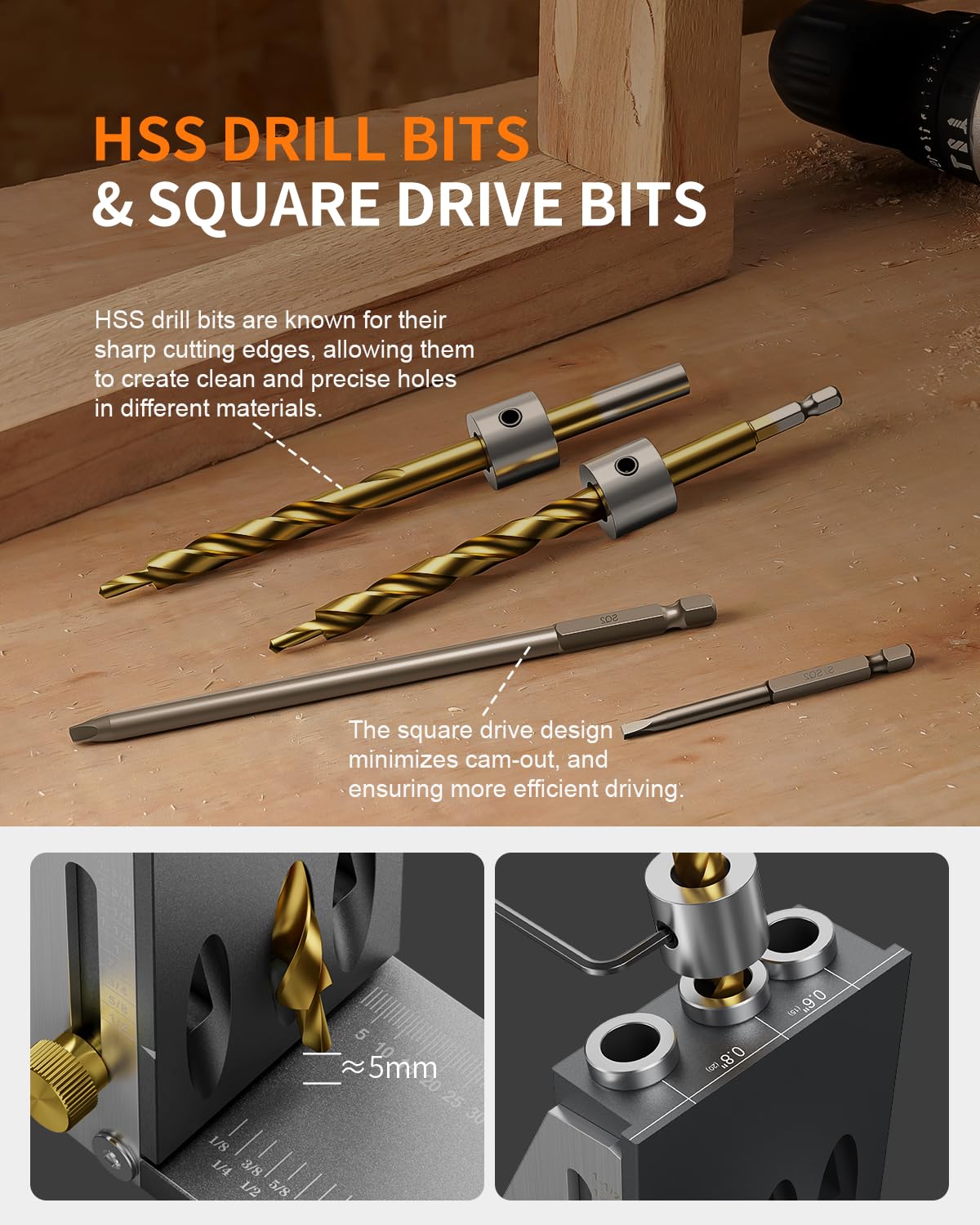 Kolvoii Pocket Hole Jig hardened sleeves ensure durable drilling through repeated projects.