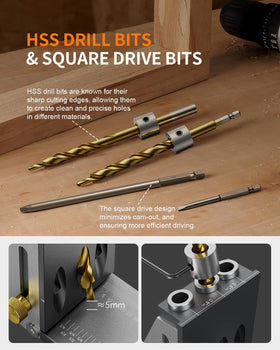 Kolvoii Pocket Hole Jig hardened sleeves ensure durable drilling through repeated projects.