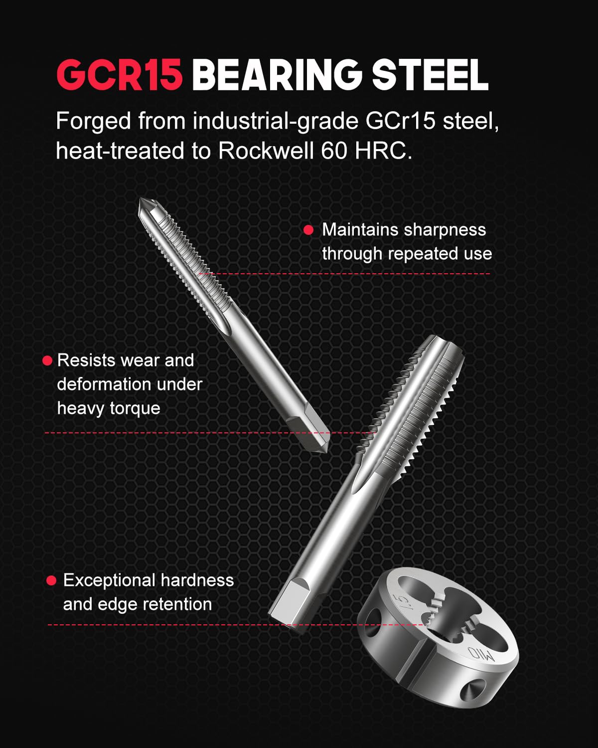 Kolvoii CNC-cut teeth deliver clean internal and external threads.