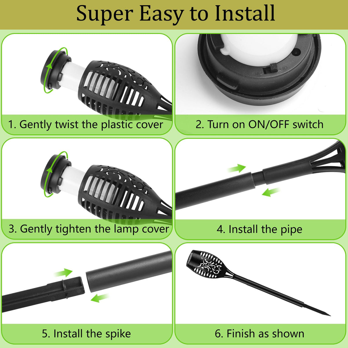 KOLYC 12-LED solar torches provide bright, energy-efficient yard lighting.
