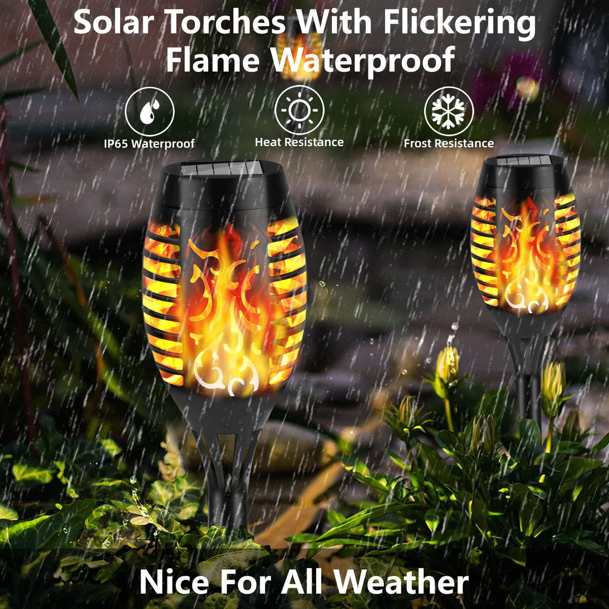 KOLYC easy-install solar torches spike into ground for quick setup.