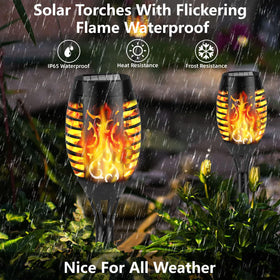 KOLYC easy-install solar torches spike into ground for quick setup.