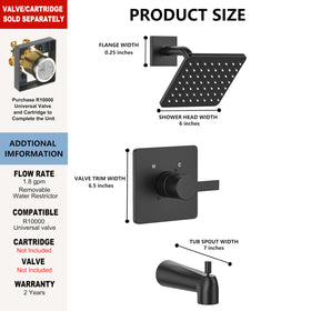 KOMEGO Delta 13/14 shower trim with 7-inch tub spout in black