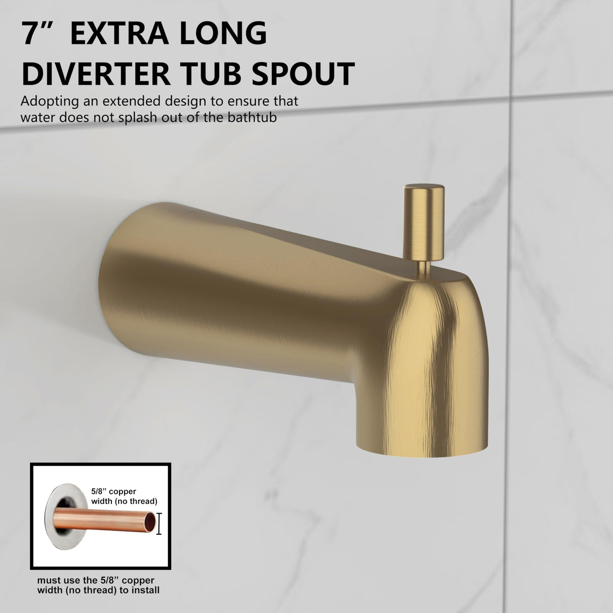 KOMEGO universal slide-on tub spout for simple installation.