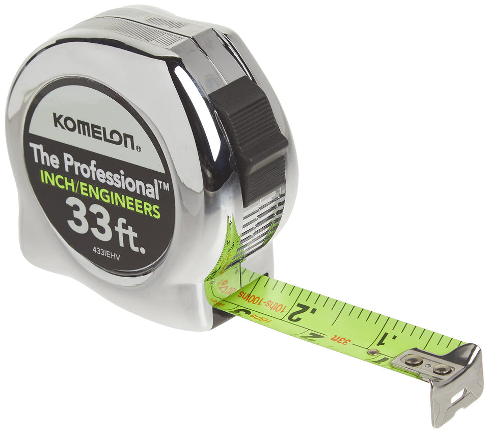 Komelon 433IEHV ergonomic chrome case offers a comfortable grip for precise measurements.