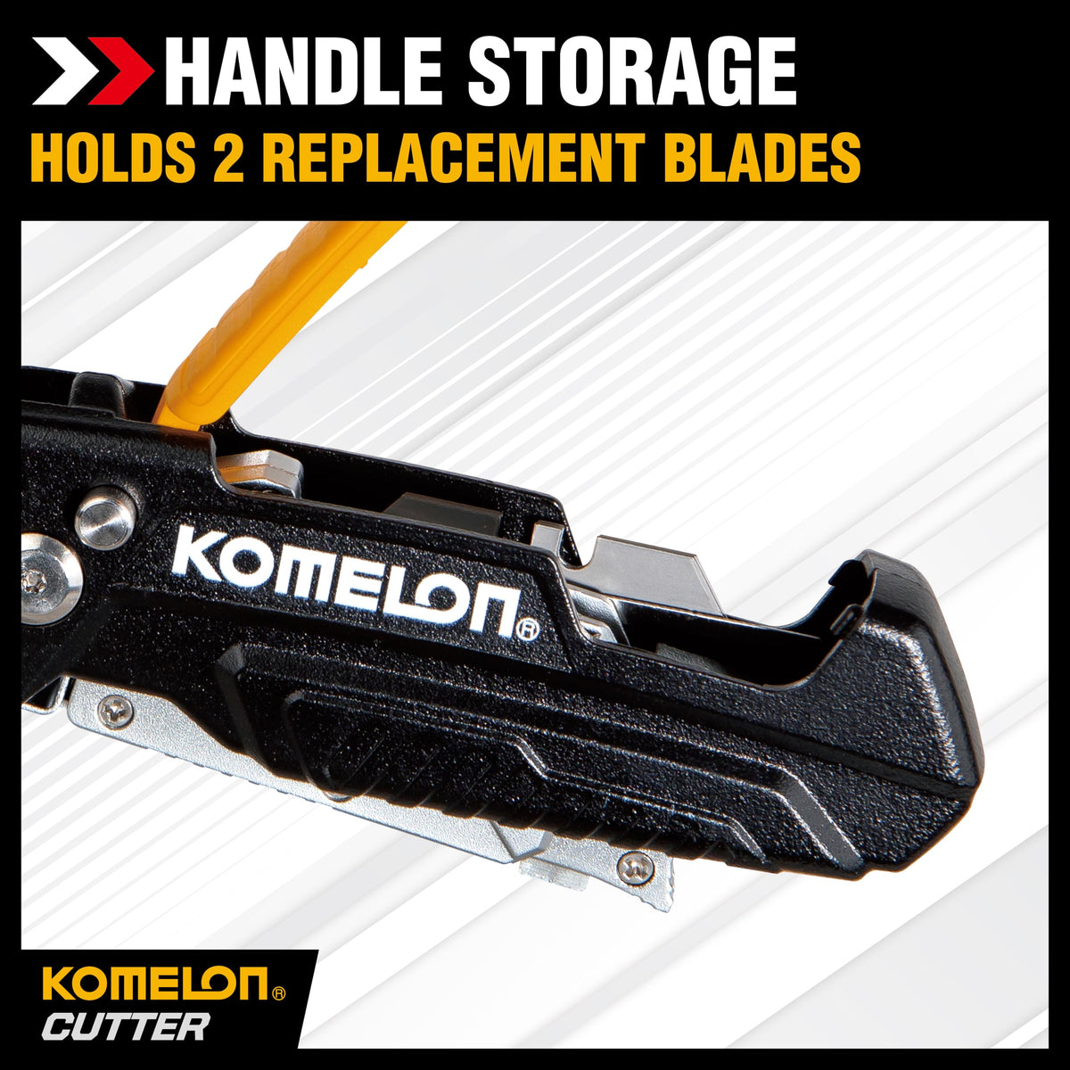 Komelon folding 2-n-1 knife open with scraper extended for scraping tasks