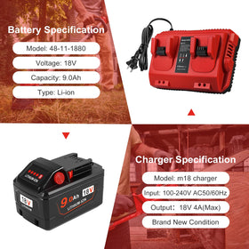 Komifolen Milwaukee M18 9-0Ah battery pack side view showing ergonomic design