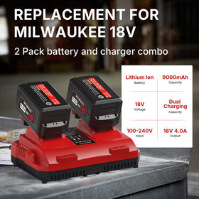 Komifolen Milwaukee M18 dual charger front view for fast two-battery charging