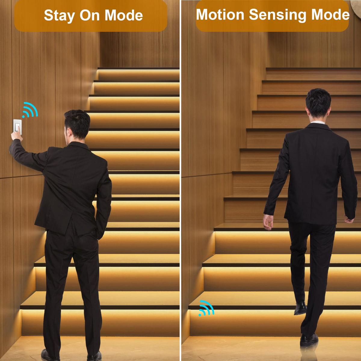 KOMIGAN warm white 3000K stair strip creates inviting ambience
