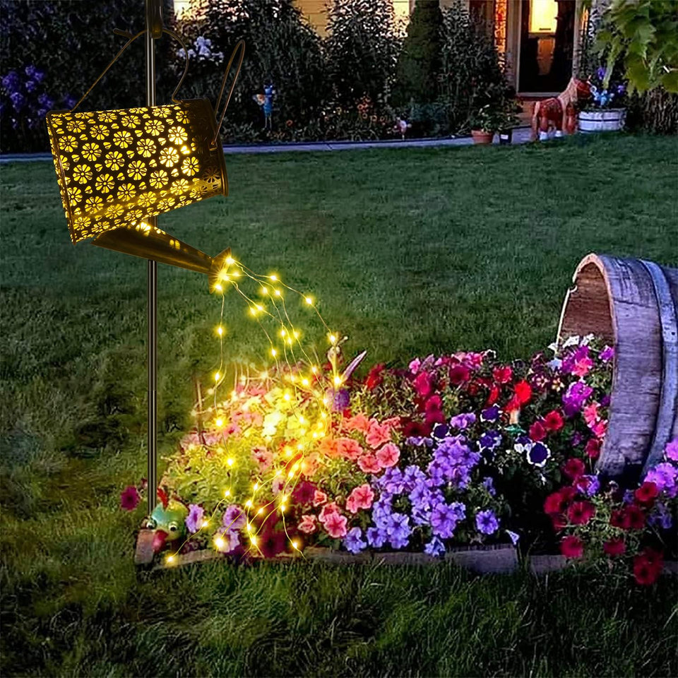 Komirom 90 LED solar watering can lights on porch create warm outdoor ambiance