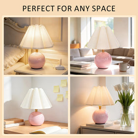 Komothala pink scalloped shade provides soft light and stylish texture.