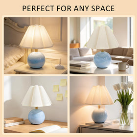 Komothala scalloped fabric shade softens light to reduce glare around the bed.