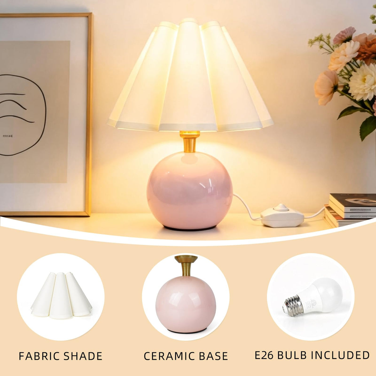 Komothala soft-glow lamp reduces glare for relaxed evenings.