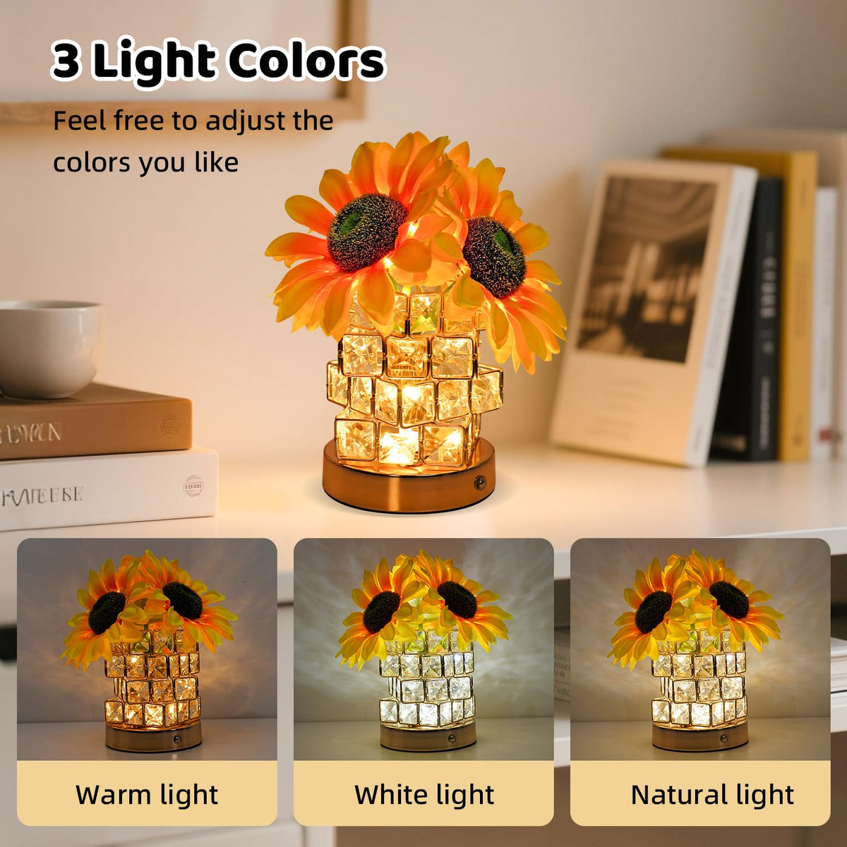 Komothala sunflower lamp crystal-design creates a dazzling glow