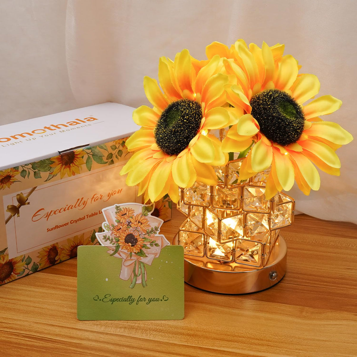 Komothala sunflower lamp gift-packaging features a modern gift-ready design