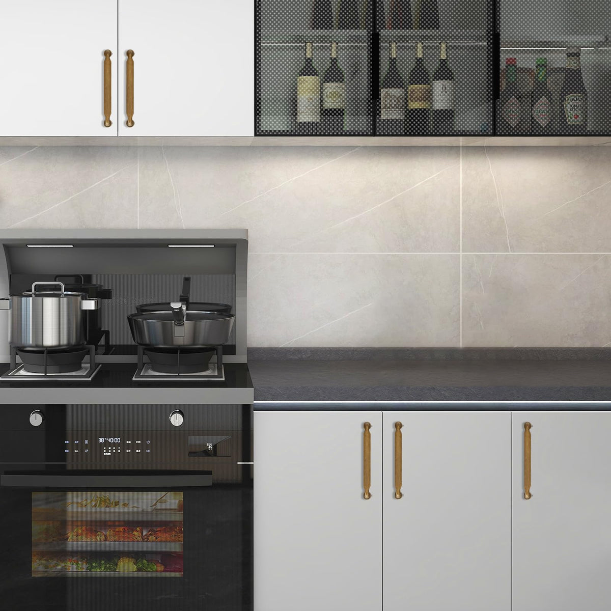 KOMOTIA 5-inch pulls measure 128 mm center-to-center for common cabinetry.