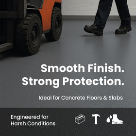 KOMPOZIT Dove Gray satin finish on a floor highlights durable two-coat system