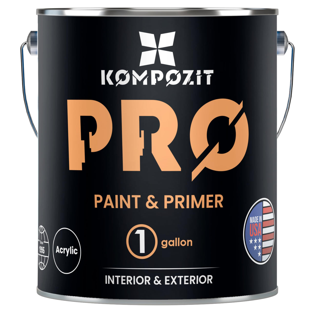 KOMPOZIT PRO semi-gloss white paint close-up on can, smooth washable finish.